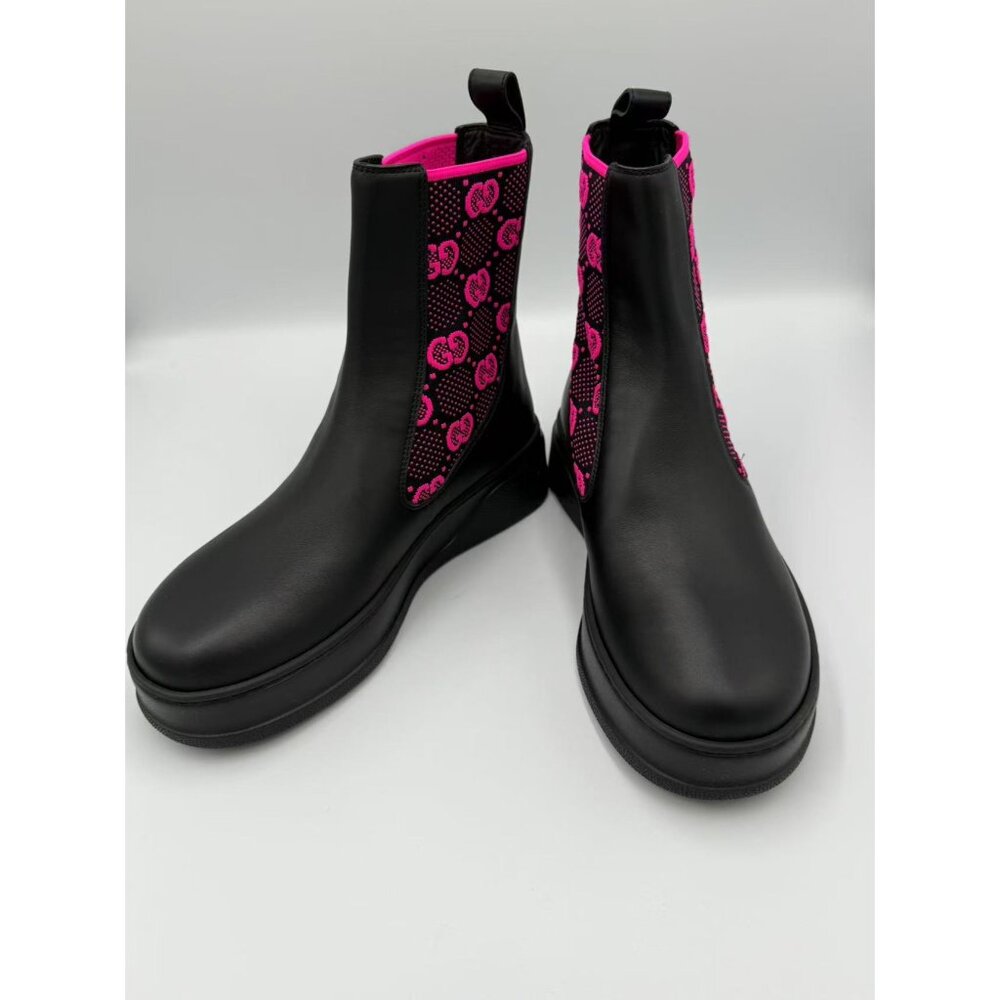 Gucci Women’s Dali Soft Technical GG Jersey Leather Boots Black Fuchsia Sz37 - Picture 2 of 10